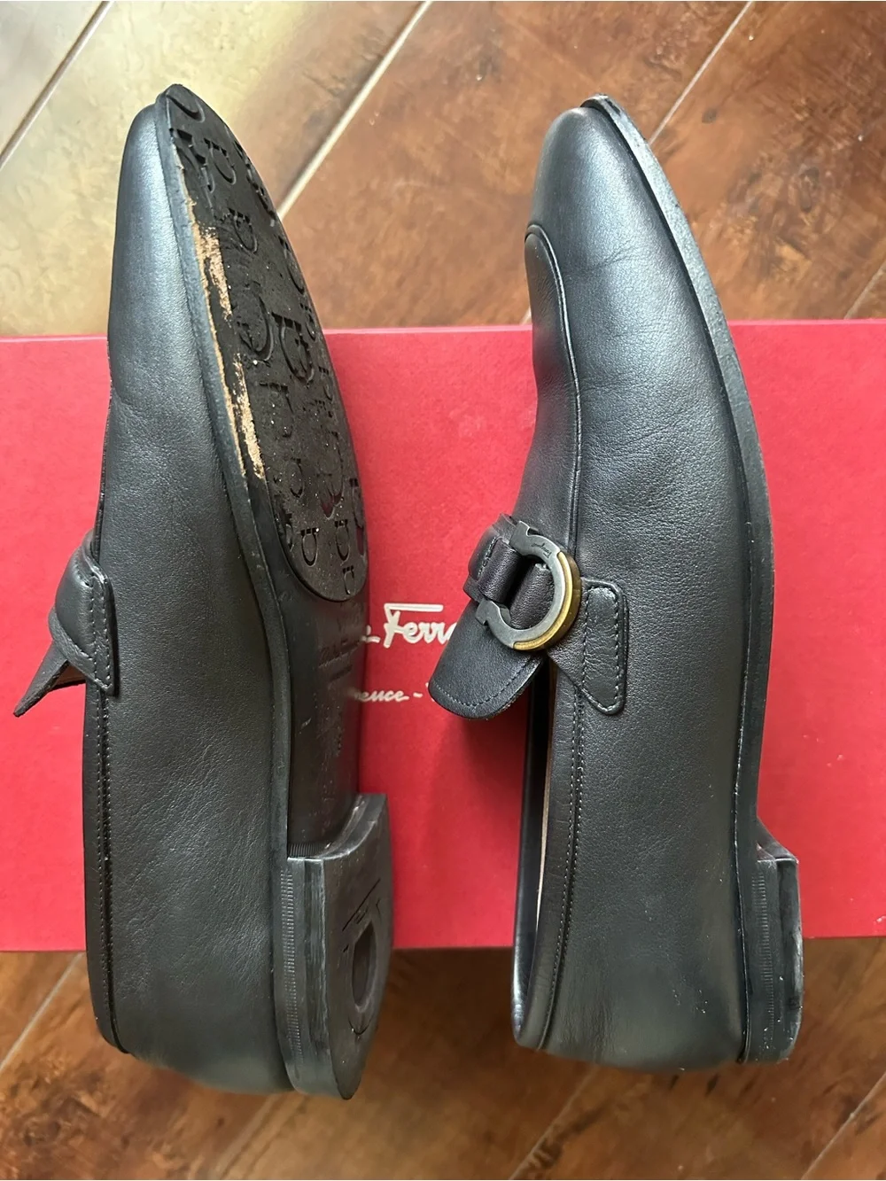 Salvatore Ferragamo Black Leather Bit Slip-On Loafers